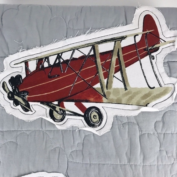 Twin Airplane Quilt Set 2PC Gray Applique Bedding Kids Aviation Cotton Sky Hawk - Picture 4 of 7